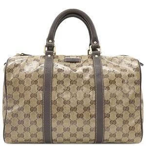 Gucci Boston bag GG crystal leather beige brown handbag vinyl coated